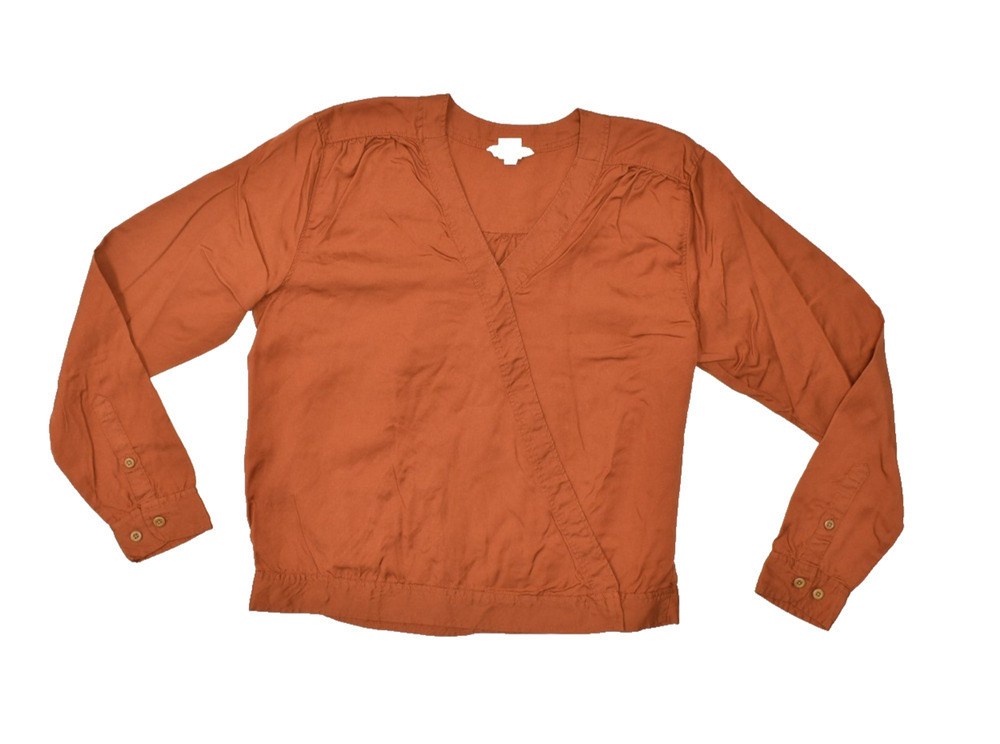 Duluth Trading Co. Women's Rust Orange V-Neck Wrap Style Top Size M Tencel Solid
